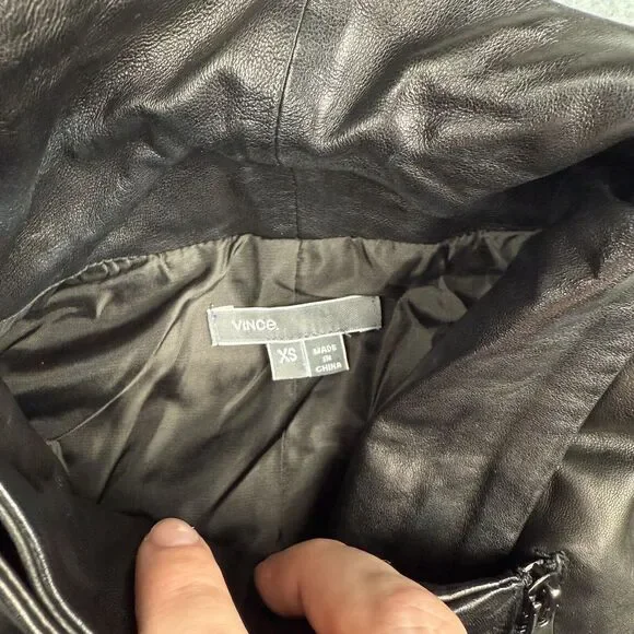 VINCE Black Leather Linen Women's Sleeveless Moto Vest - Size XS - Picture 6 of 6